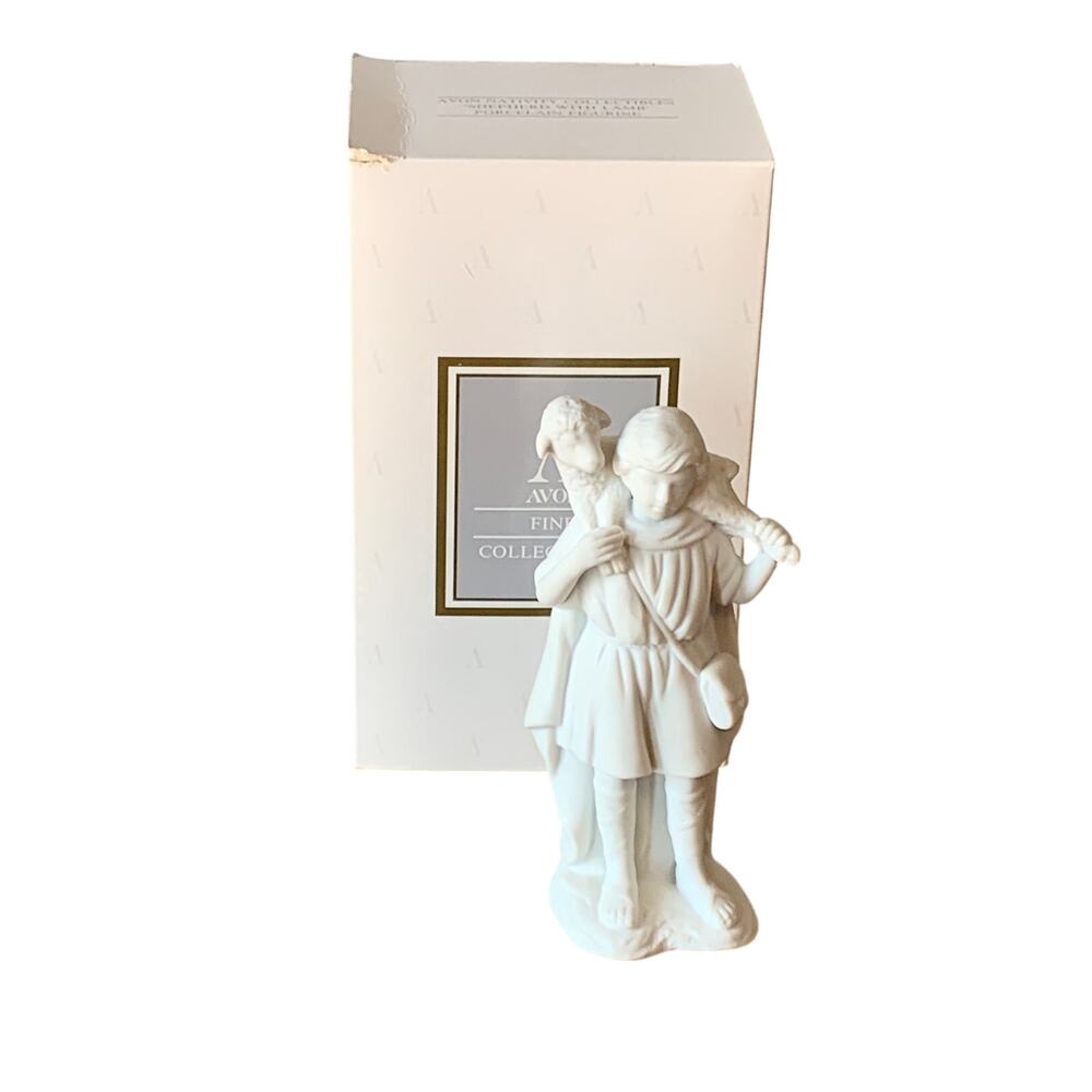 Avon Nativity Collectibles Vintage 1993 THE SHEPHERD WITH LAMB White Porcelain
